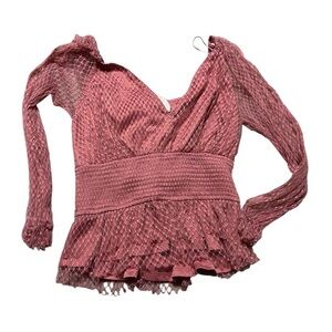 Audrey Parks Francesca's Blush Pink lace lined Blouse Size medium long sleeve